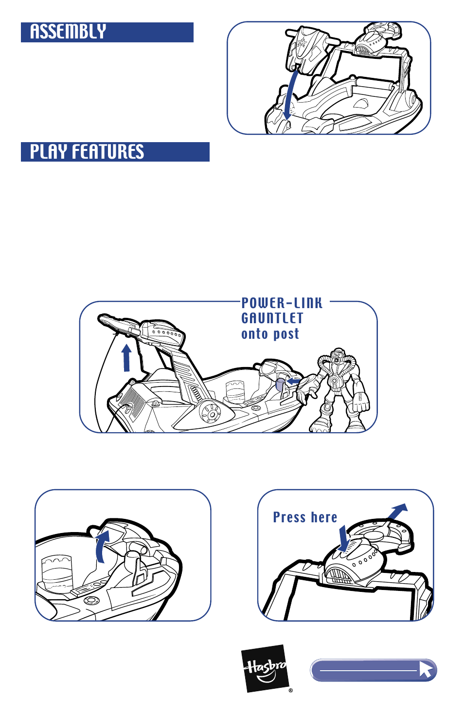 Assembly, Play features | Hasbro Star Squad Adventure Boat 06605/06630 User Manual | Page 2 / 2