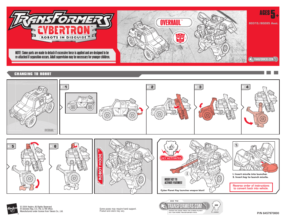 Hasbro Transformers Cybertron 80285 Asst. User Manual | 1 page