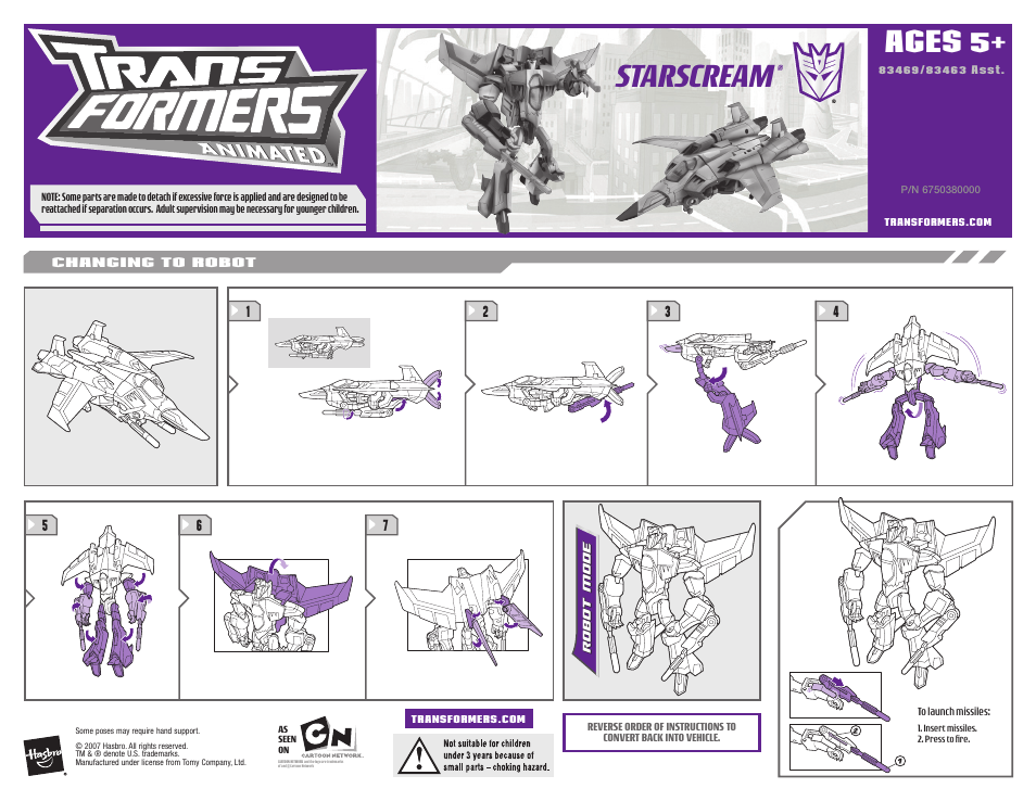 Hasbro Transformers Animated Starscream 83469/83463 User Manual | 1 page