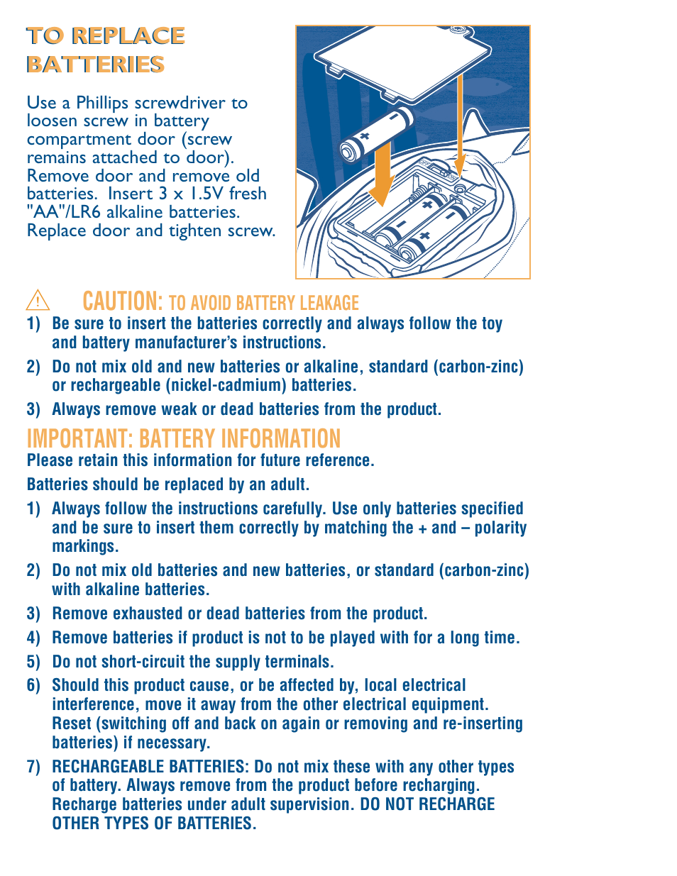 Caution, Important: battery information | Hasbro AGE 3+ User Manual | Page 3 / 4