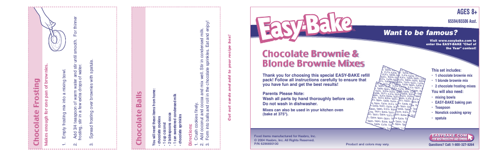 Hasbro Chocolate Brownie and Blonde Brownie Mixes 65594/65506 User Manual | 2 pages