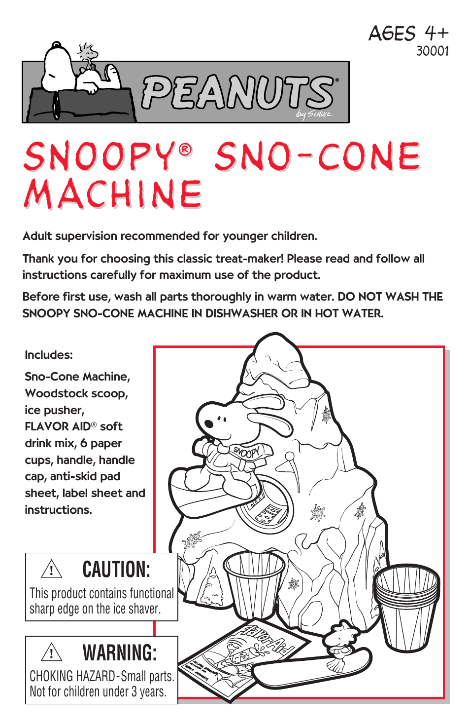 Hasbro Snoopy Sno-Cone Machine 30001 User Manual | 4 pages