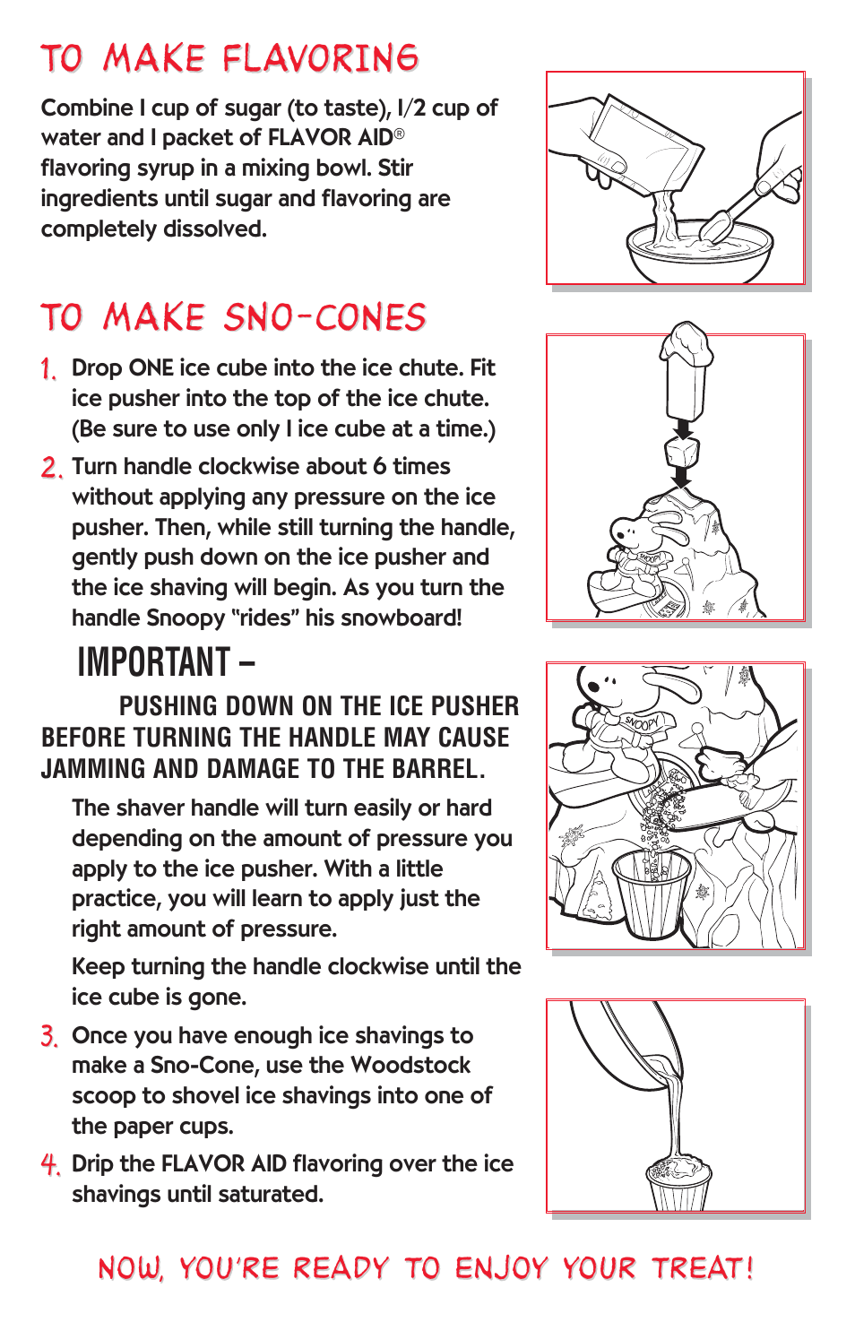 Important | Hasbro Snoopy Sno-Cone Machine 30001 User Manual | Page 3 / 4