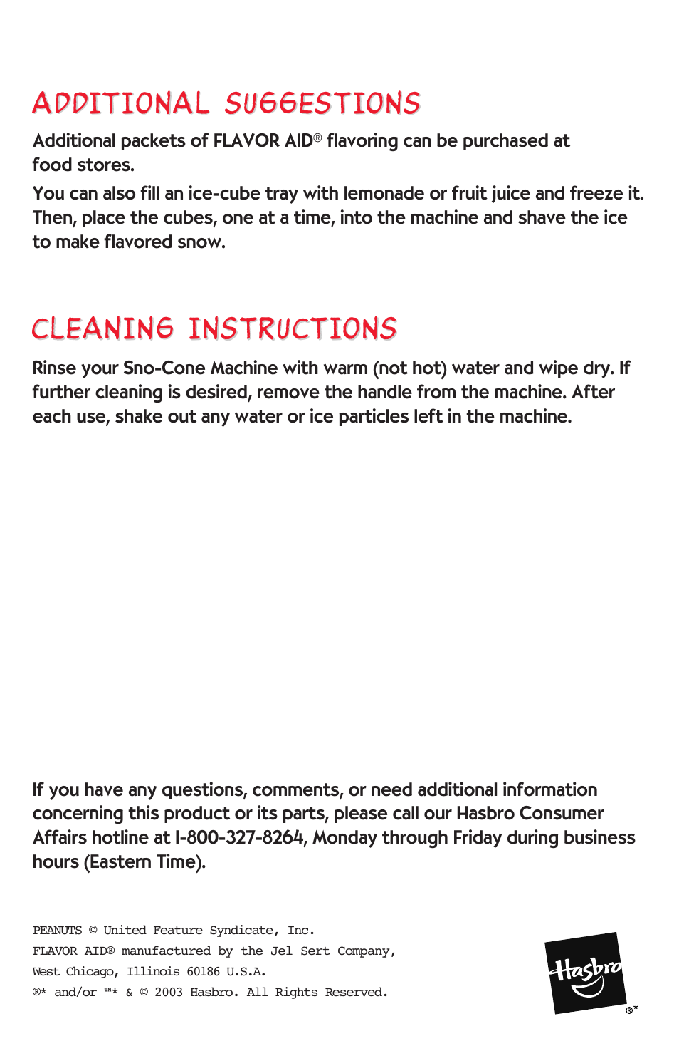 Hasbro Snoopy Sno-Cone Machine 30001 User Manual | Page 4 / 4