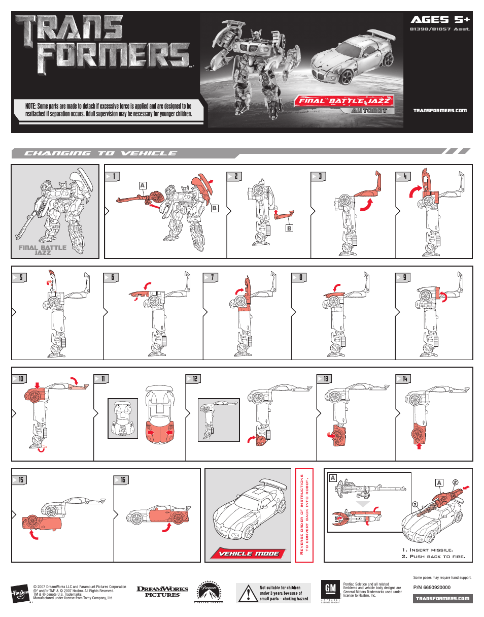 Hasbro Transformers Movie Deluxe Final Battle Jazz 81398 User Manual | 1 page