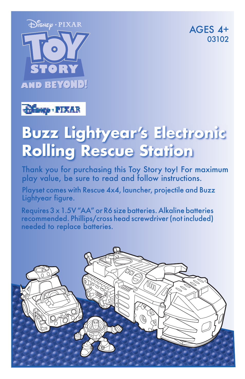 Hasbro Buzz Lightyears Rolling Rescue Station 03102 User Manual | 3 pages