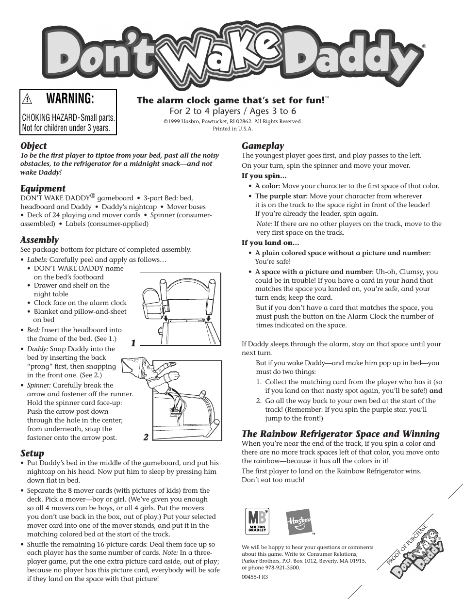 Hasbro Alarm Clock Game User Manual | 2 pages