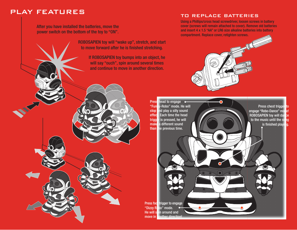 Play features | Hasbro Robosapien Junior 12066 User Manual | Page 2 / 2