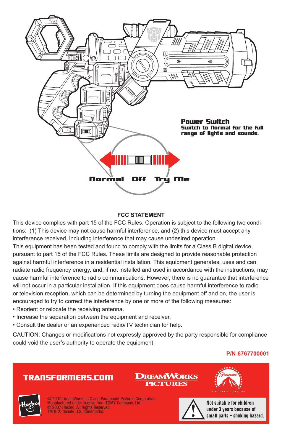 Power switch, Normal off try me | Hasbro Bumblebee Allspark Blaster 83539 User Manual | Page 4 / 4