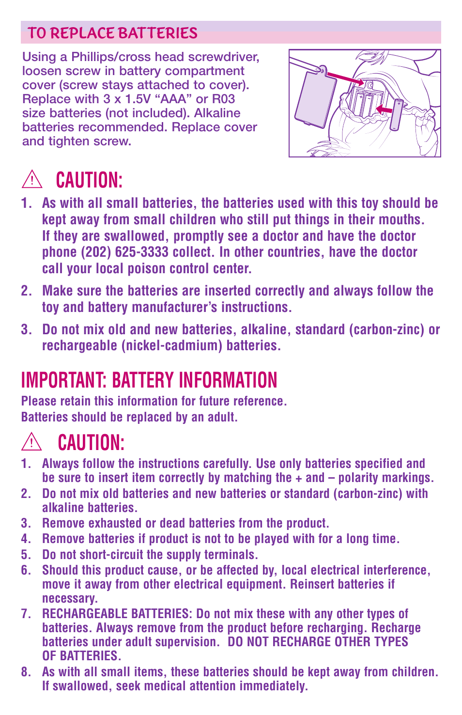 Caution, Important: battery information | Hasbro 63589 User Manual | Page 3 / 4