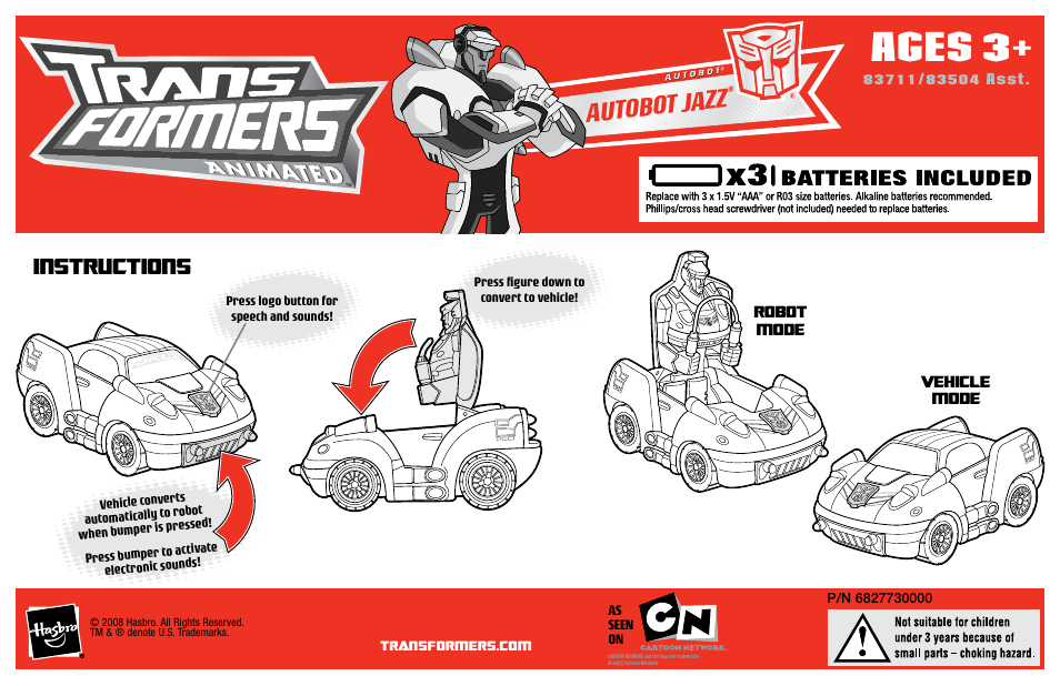Hasbro Transformers Animated Autobot Jazz 83711/83504 User Manual | 2 pages