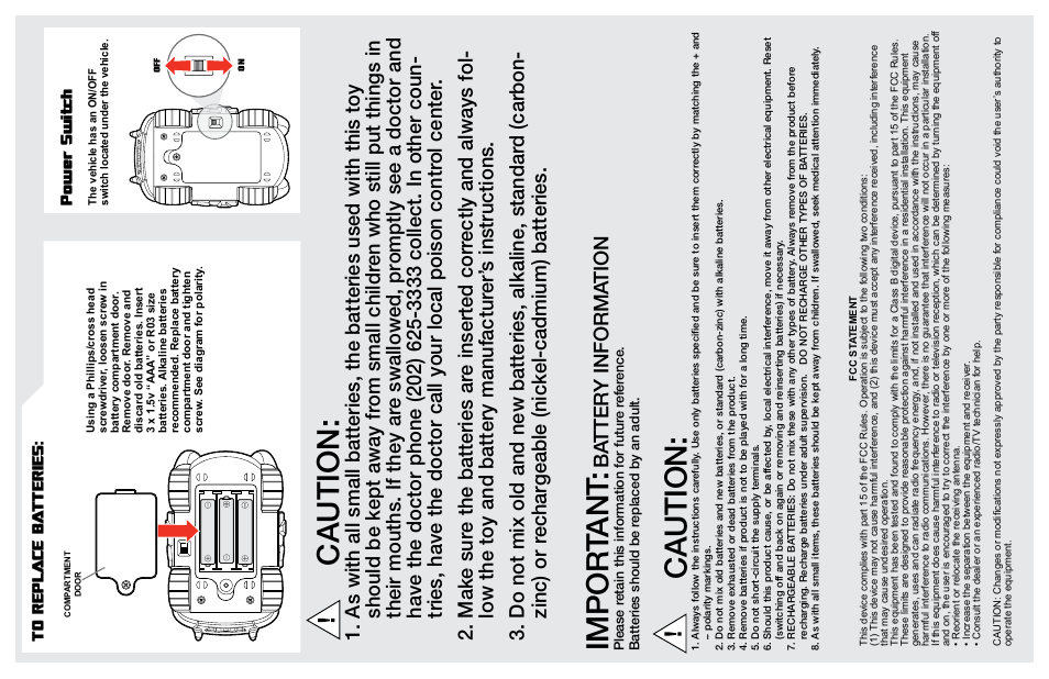 C a u ti o n, Caution, Bat te r y in fo r m at io n | Power switch | Hasbro Transformers Animated Autobot Jazz 83711/83504 User Manual | Page 2 / 2