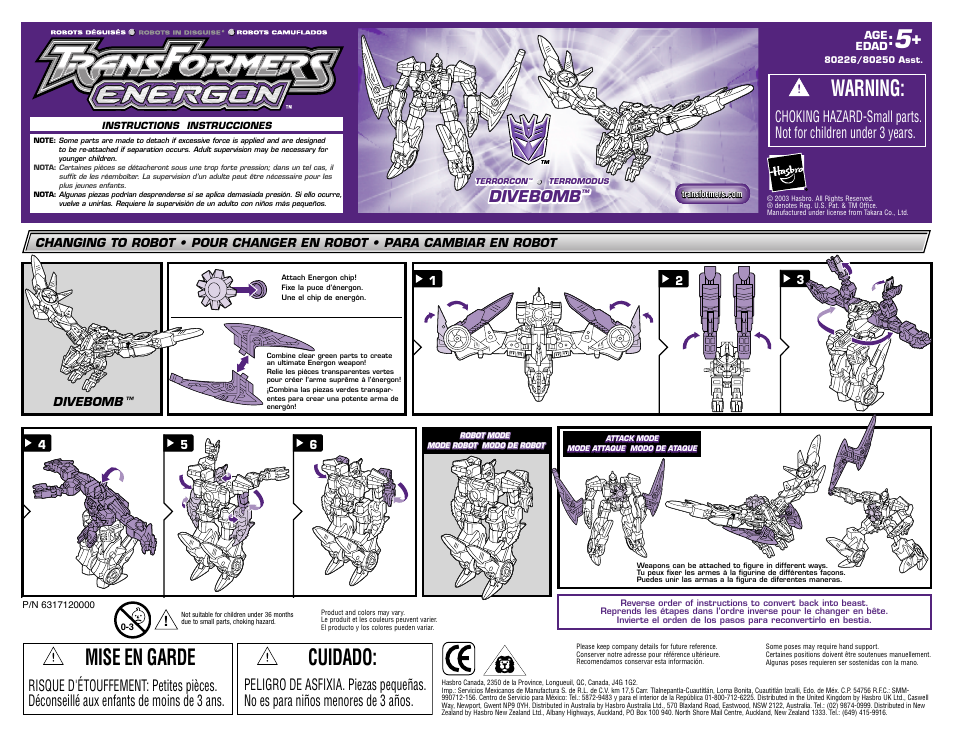 Hasbro Transformers Energon 80226 User Manual | 1 page