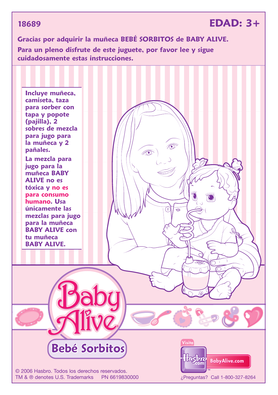 Bebé sorbitos, Edad: 3 | Hasbro Baby Alive Sip 'n Slurp 18689 User Manual | Page 3 / 4