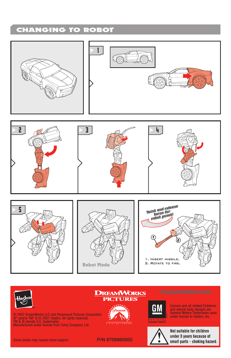 Changing to robot | Hasbro 83212 User Manual | Page 2 / 2