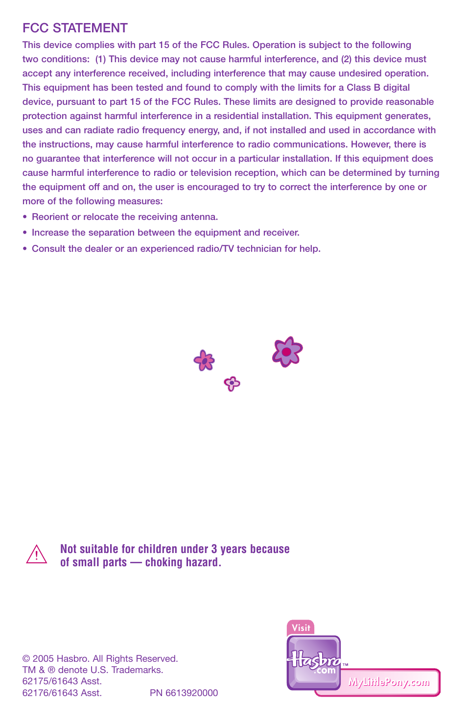 Hasbro My Little Pony GES 3+ User Manual | Page 3 / 3