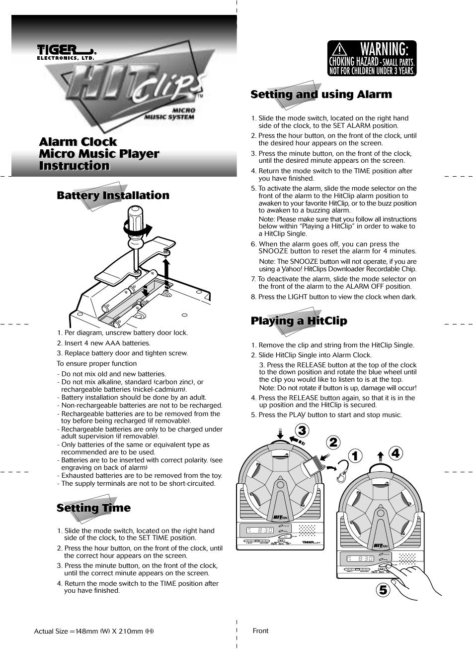 Hasbro Alarm Clock Micro Music Player User Manual | 2 pages