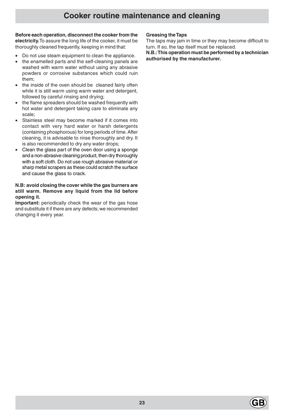 Cooker routine maintenance and cleaning | Indesit KJ1G1 User Manual | Page 23 / 36