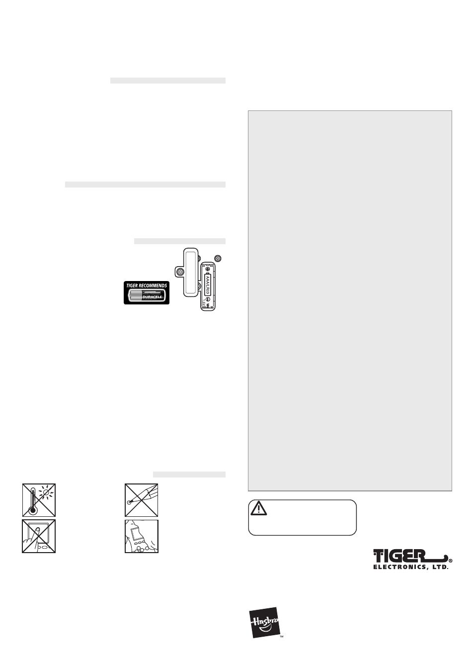 Warning, Choking hazard | Hasbro 80-603 User Manual | Page 2 / 2