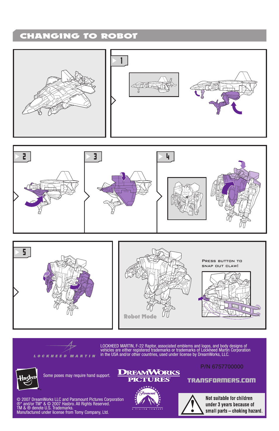 Changing to robot | Hasbro Claw Slash Ramjet 83757 User Manual | Page 2 / 2
