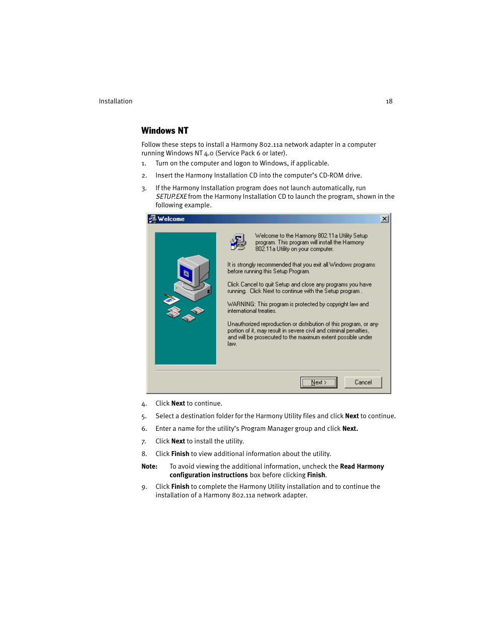 Windows nt | Harmony House 802.11a User Manual | Page 18 / 76
