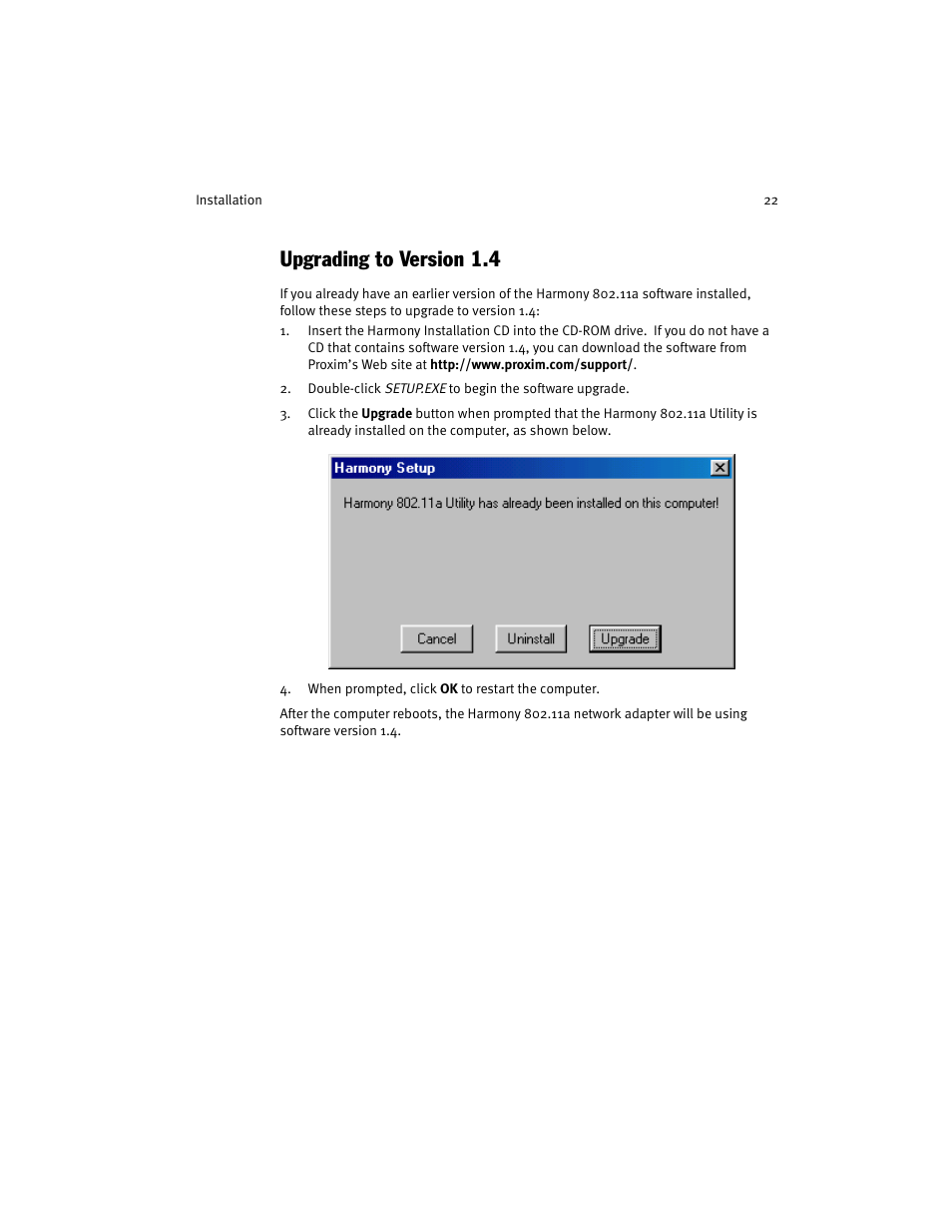 Upgrading to version 1.4 | Harmony House 802.11a User Manual | Page 22 / 76