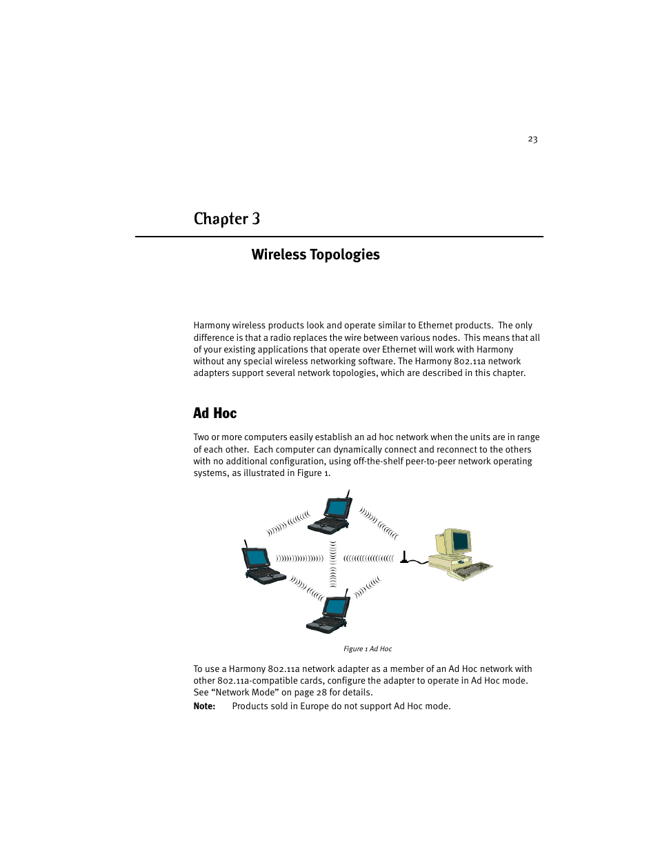 Wireless topologies, Ad hoc, Chapter 3 - wireless topologies | Chapter 3 | Harmony House 802.11a User Manual | Page 23 / 76