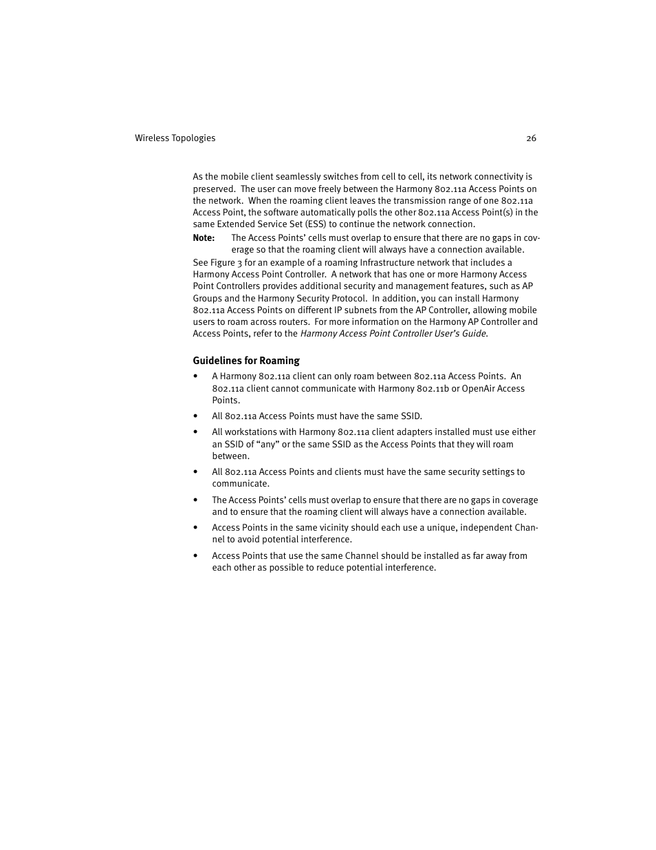 Guidelines for roaming | Harmony House 802.11a User Manual | Page 26 / 76