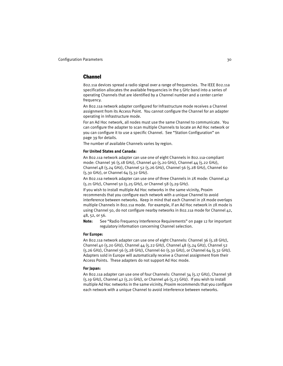Channel | Harmony House 802.11a User Manual | Page 30 / 76