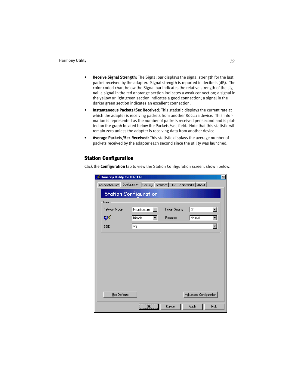 Station configuration | Harmony House 802.11a User Manual | Page 39 / 76