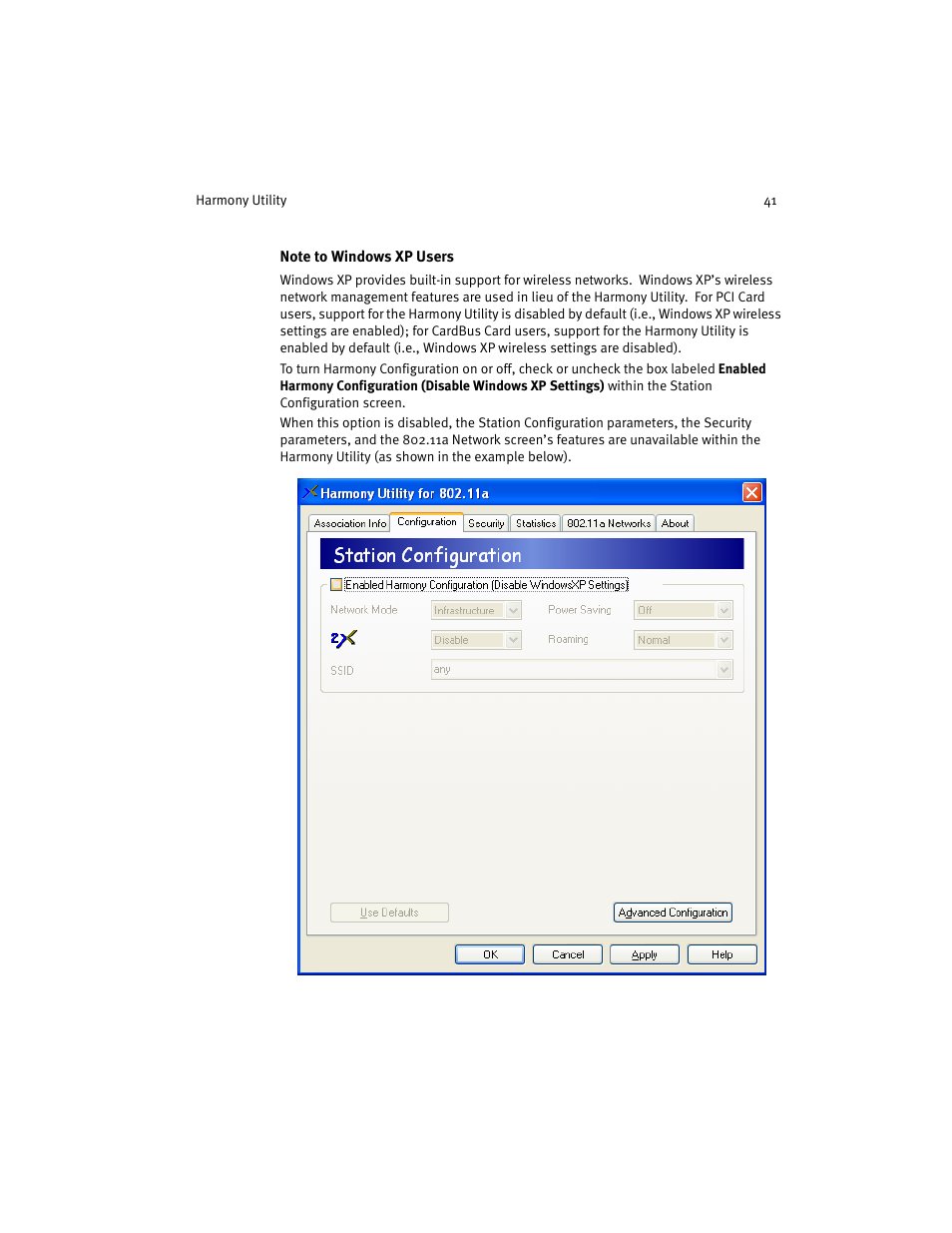 Note to windows xp users | Harmony House 802.11a User Manual | Page 41 / 76