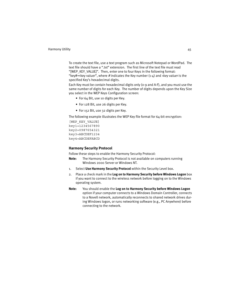 Harmony security protocol | Harmony House 802.11a User Manual | Page 45 / 76