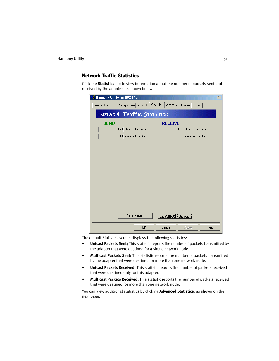 Network traffic statistics | Harmony House 802.11a User Manual | Page 51 / 76
