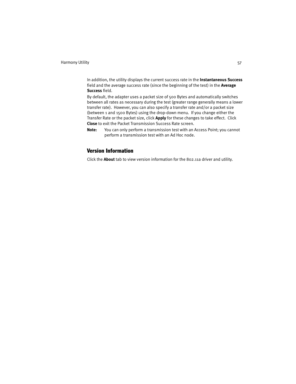Version information | Harmony House 802.11a User Manual | Page 57 / 76