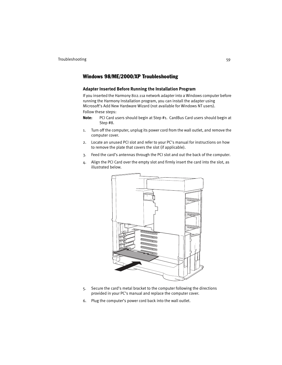 Windows 98/me/2000/xp troubleshooting | Harmony House 802.11a User Manual | Page 59 / 76