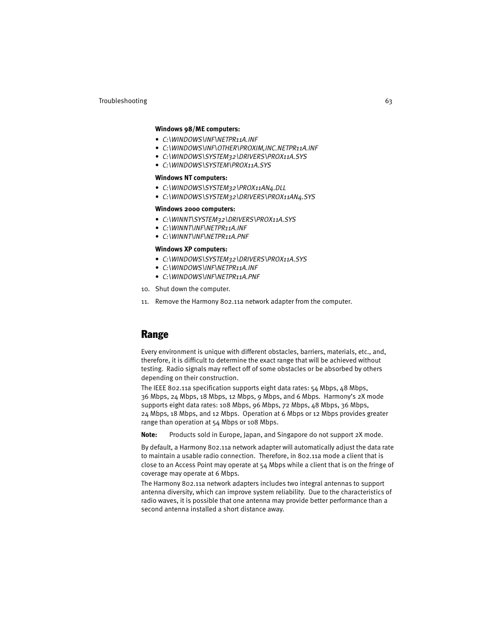 Range | Harmony House 802.11a User Manual | Page 63 / 76