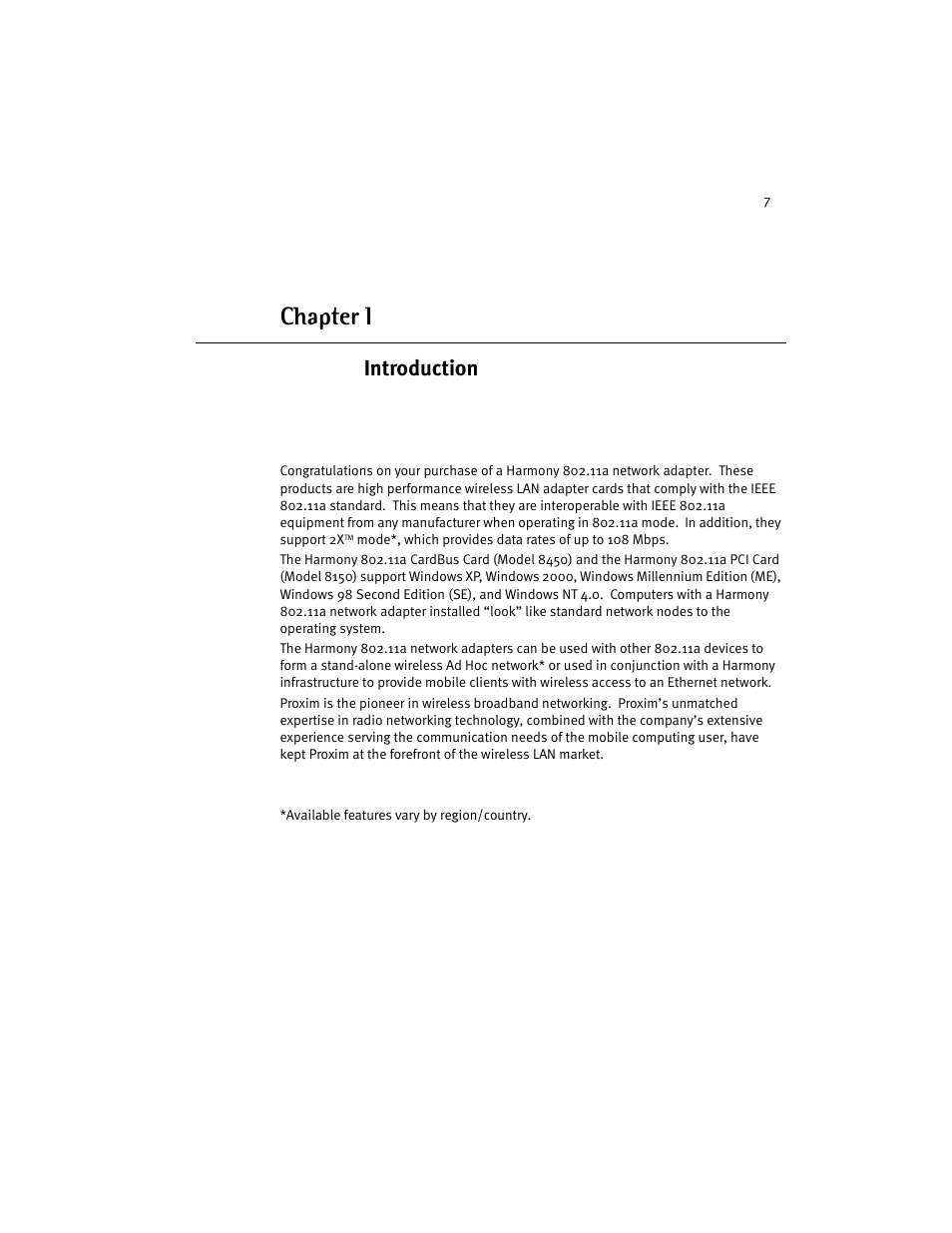 Introduction, Chapter 1 - introduction, Chapter 1 | Harmony House 802.11a User Manual | Page 7 / 76
