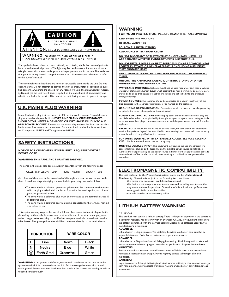 Important safety instructions, Warning, Safety instructions | U.k. mains plug warning, Lithium battery warning, Electromagnetic compatibility | Harmony House JT100 User Manual | Page 2 / 20