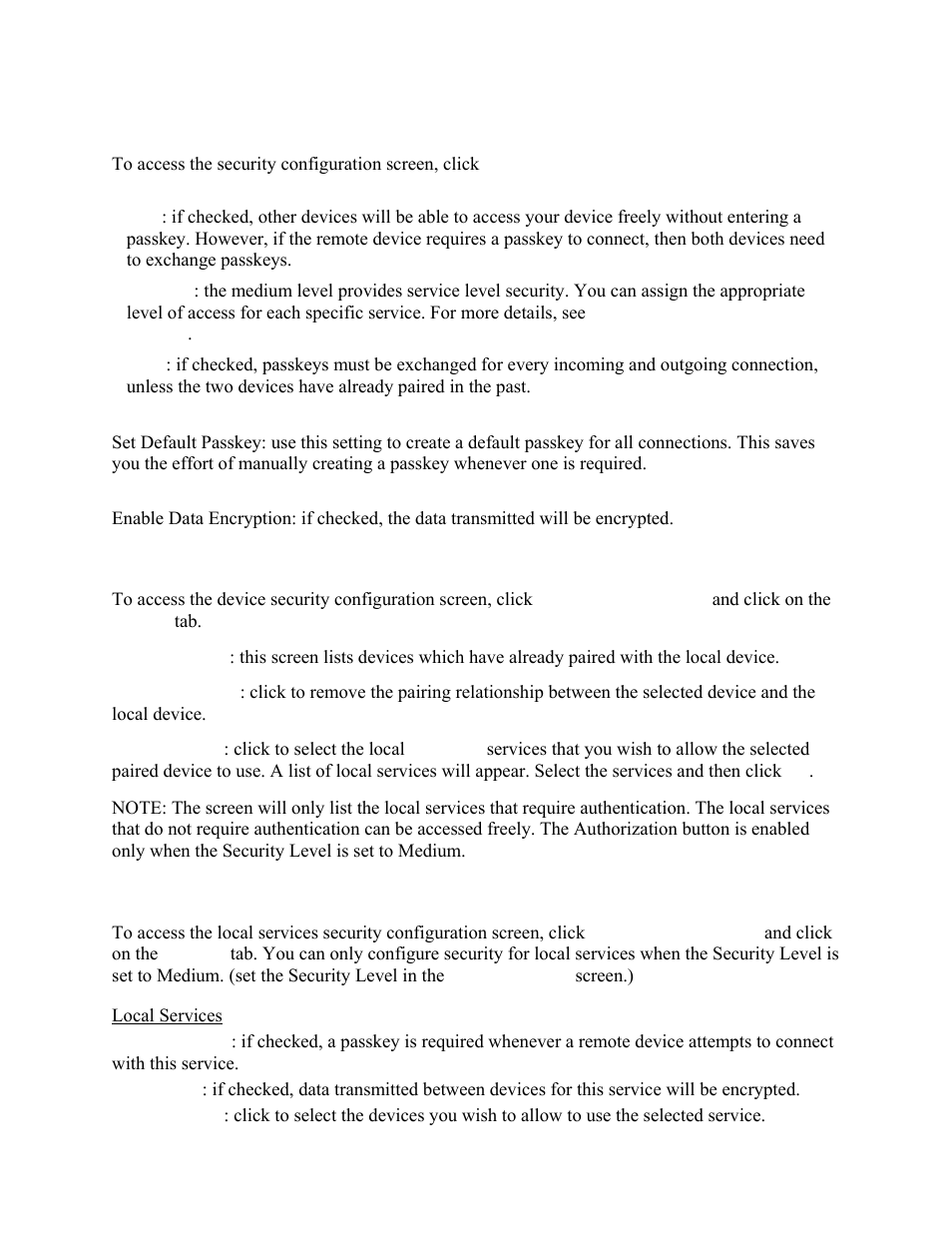 General security, Managing device pairings, Local services security | HiFi Works BlueSoleil User Manual | Page 36 / 47