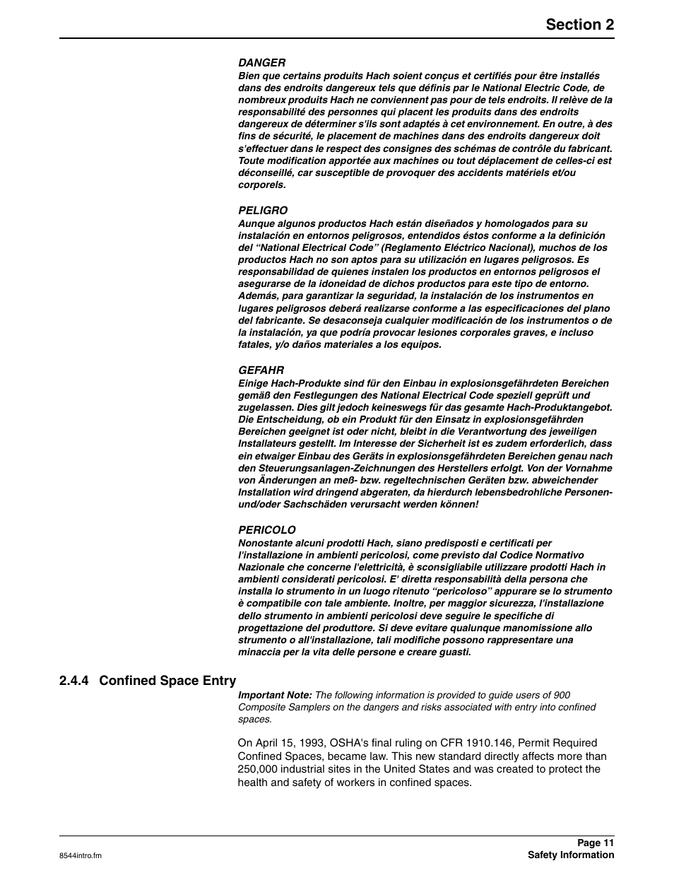 4 confined space entry | Hach SIGMA 900 User Manual | Page 11 / 52