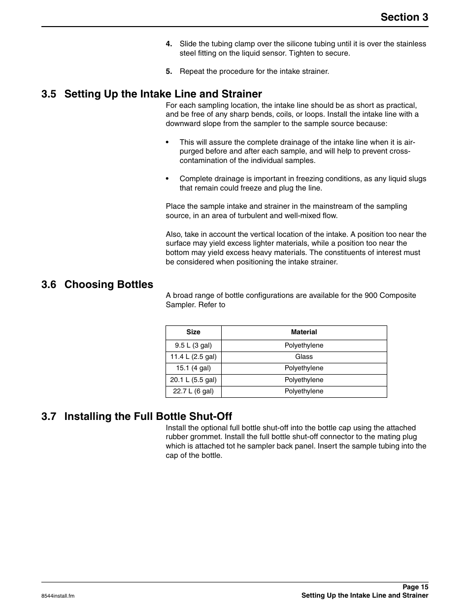 Repeat the procedure for the intake strainer, 5 setting up the intake line and strainer, 6 choosing bottles | 7 installing the full bottle shut-off | Hach SIGMA 900 User Manual | Page 15 / 52