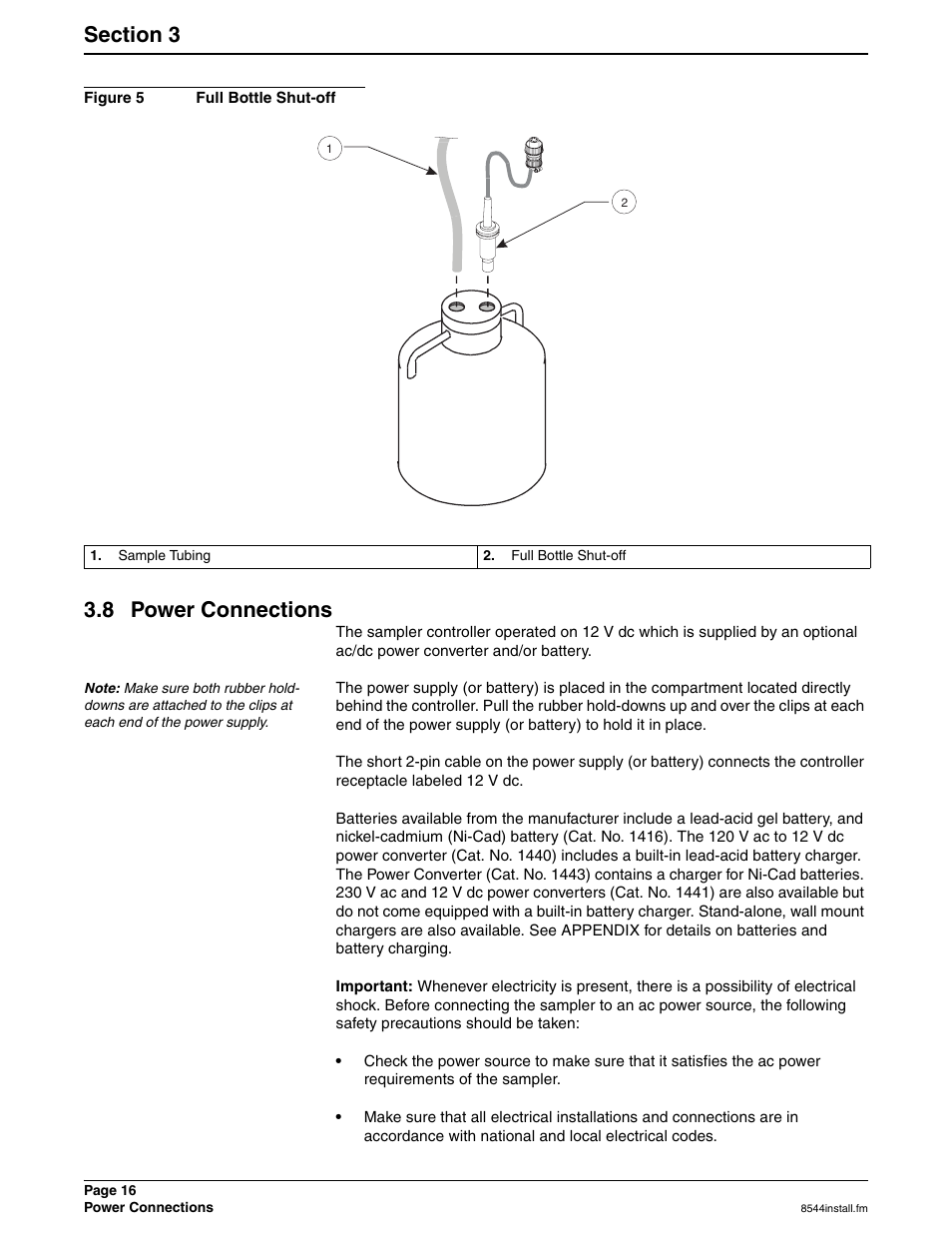 Figure 5 full bottle shut-off, Sample tubing, Full bottle shut-off | 8 power connections | Hach SIGMA 900 User Manual | Page 16 / 52