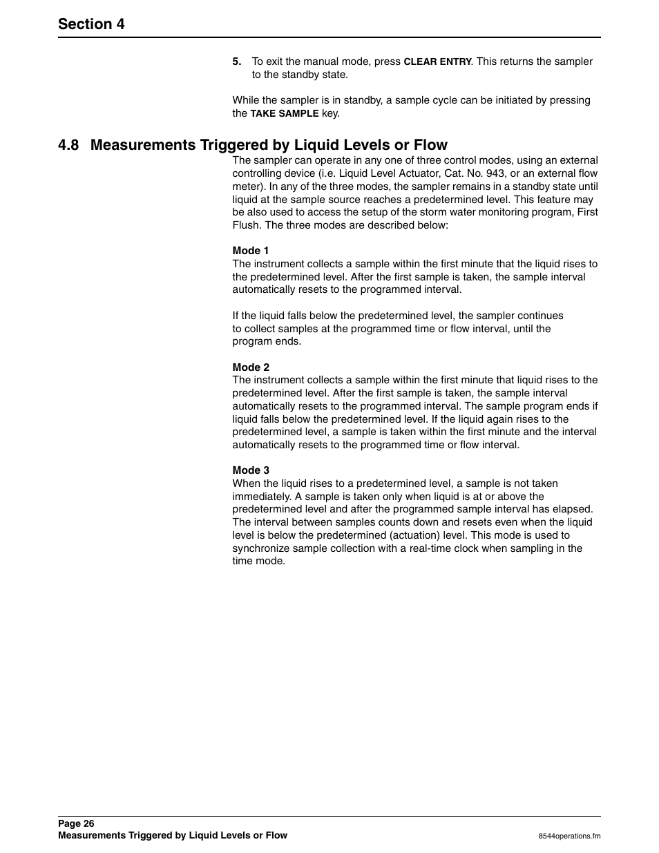 8 measurements triggered by liquid levels or flow, Mode 1, Mode 2 | Mode 3 | Hach SIGMA 900 User Manual | Page 26 / 52