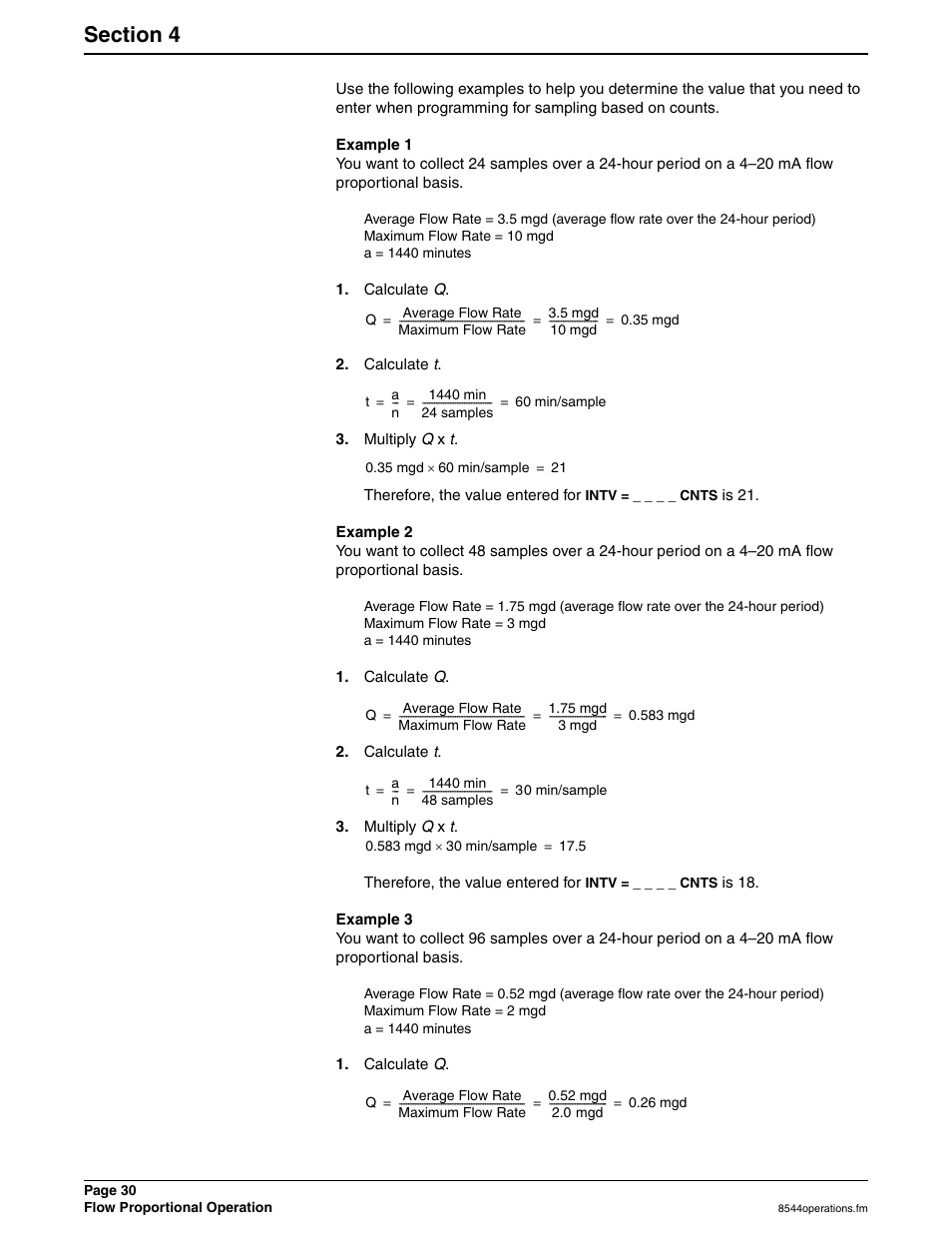 Example 1, Calculate q, Calculate t | Multiply q x t, Example 2, Example 3 | Hach SIGMA 900 User Manual | Page 30 / 52