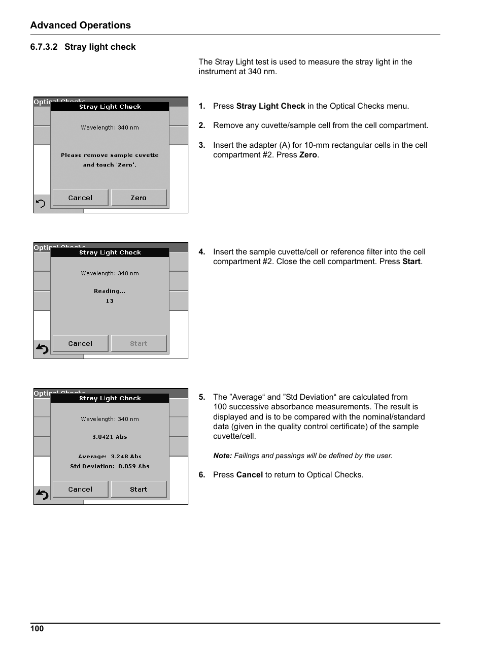2 stray light check, Advanced operations | Hach Portable Spectrophotometer DR 2800 User Manual | Page 100 / 126