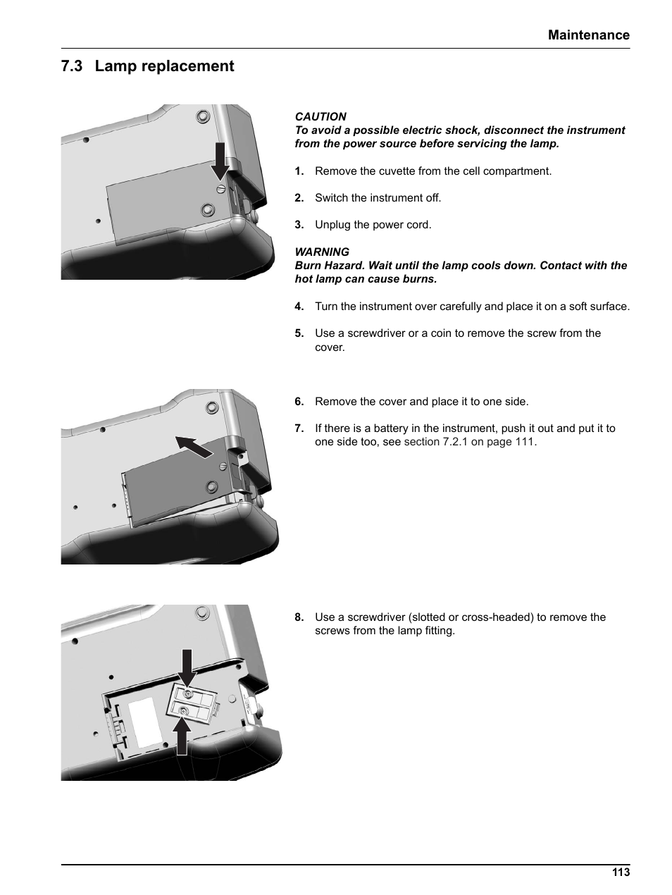 3 lamp replacement | Hach Portable Spectrophotometer DR 2800 User Manual | Page 113 / 126
