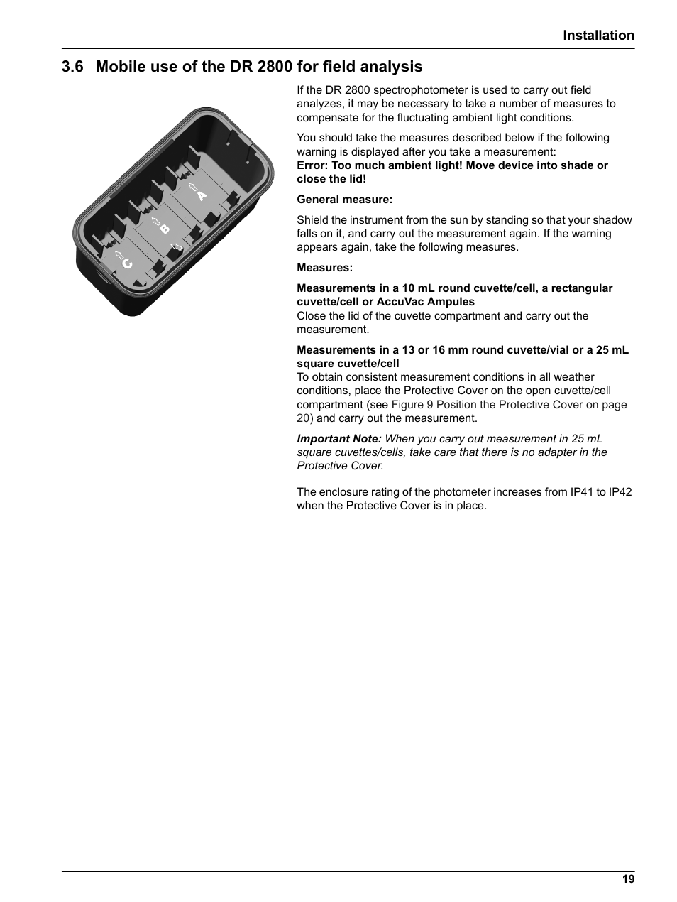 6 mobile use of the dr 2800 for field analysis | Hach Portable Spectrophotometer DR 2800 User Manual | Page 19 / 126