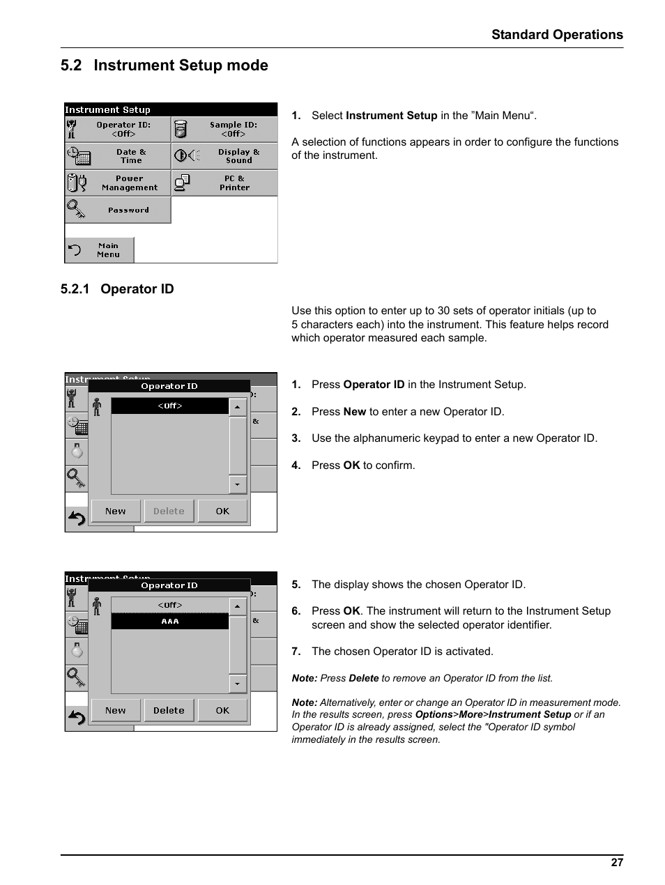 2 instrument setup mode, 1 operator id | Hach Portable Spectrophotometer DR 2800 User Manual | Page 27 / 126