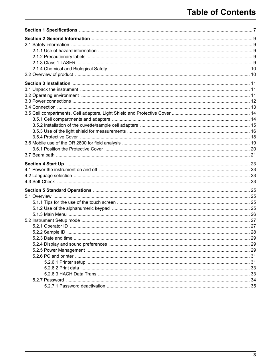 Hach Portable Spectrophotometer DR 2800 User Manual | Page 3 / 126