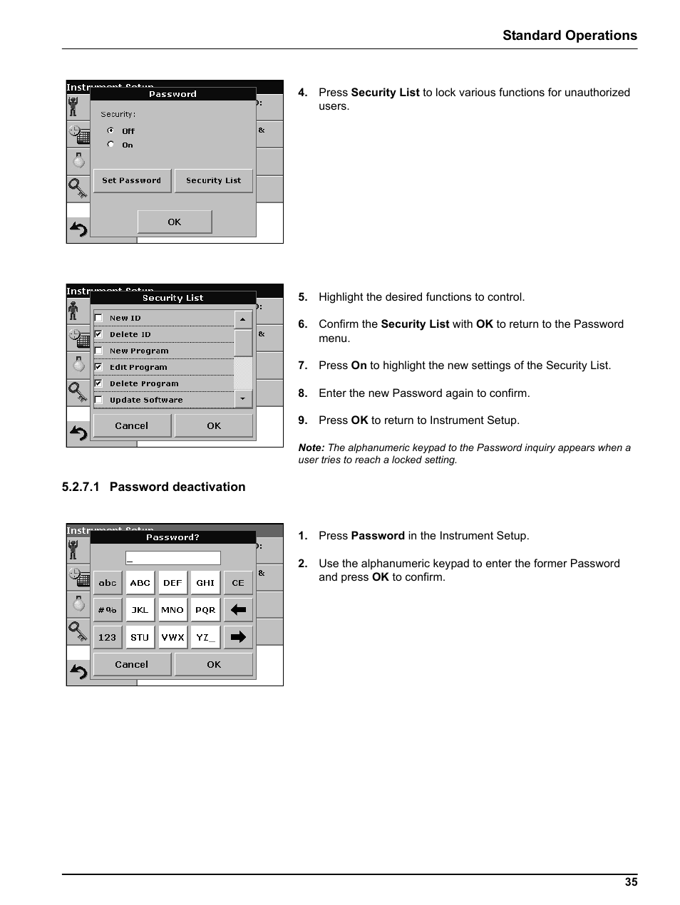 1 password deactivation, Standard operations | Hach Portable Spectrophotometer DR 2800 User Manual | Page 35 / 126